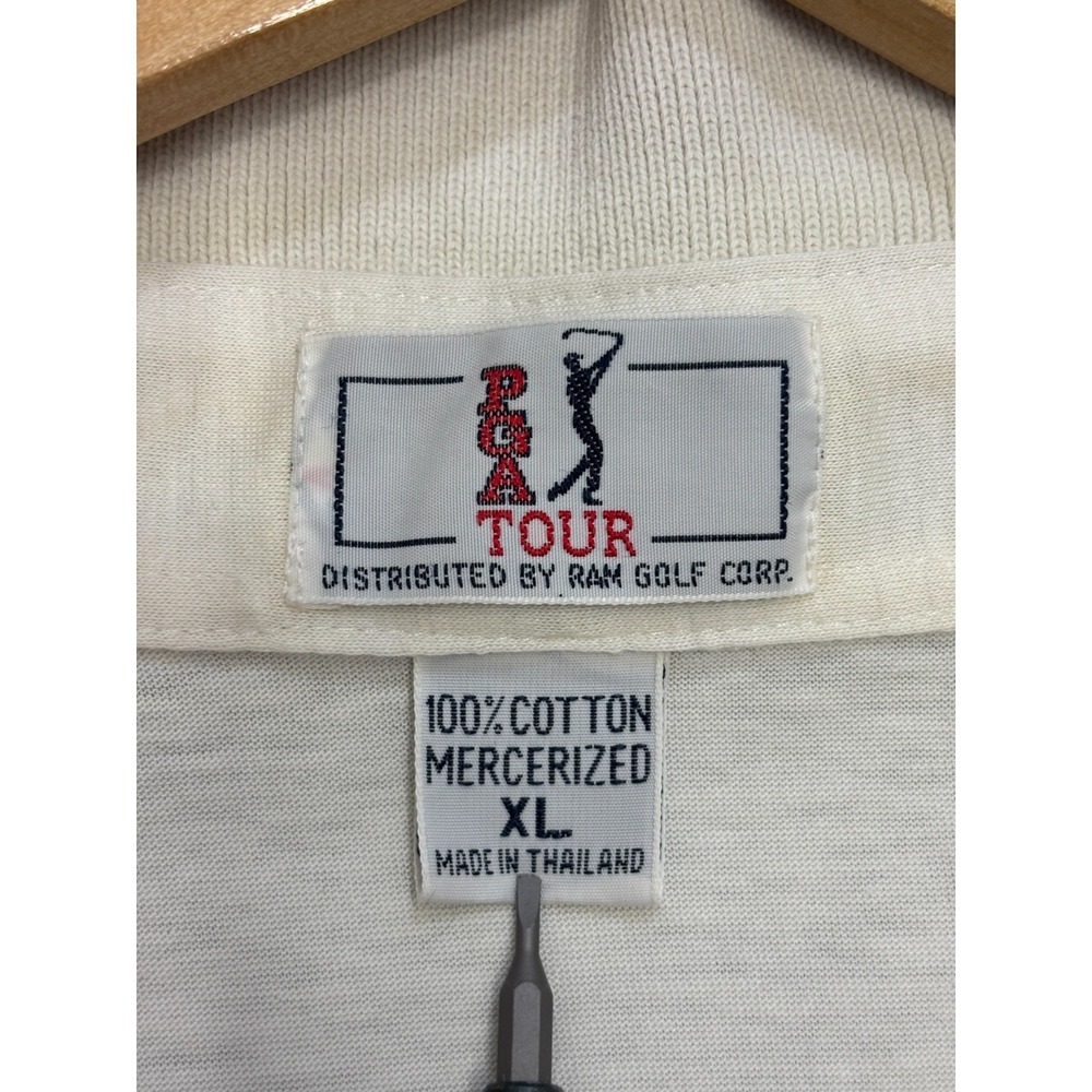 PGA Tour Polo Shirt Mens Ivory Striped Abstract Short Sleeve Size XL Vintage 90s - Picture 6 of 7